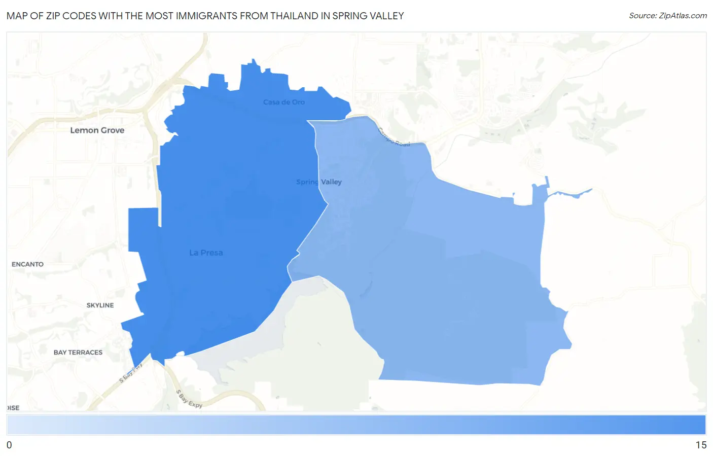 Zip Codes with the Most Immigrants from Thailand in Spring Valley Map
