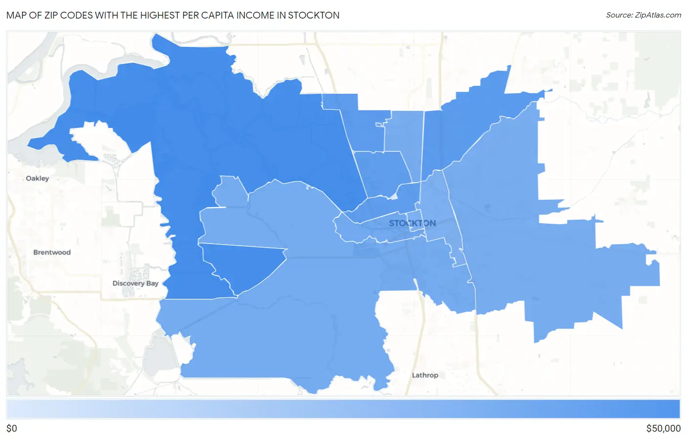 Zip Codes with the Highest Per Capita Income in Stockton Map