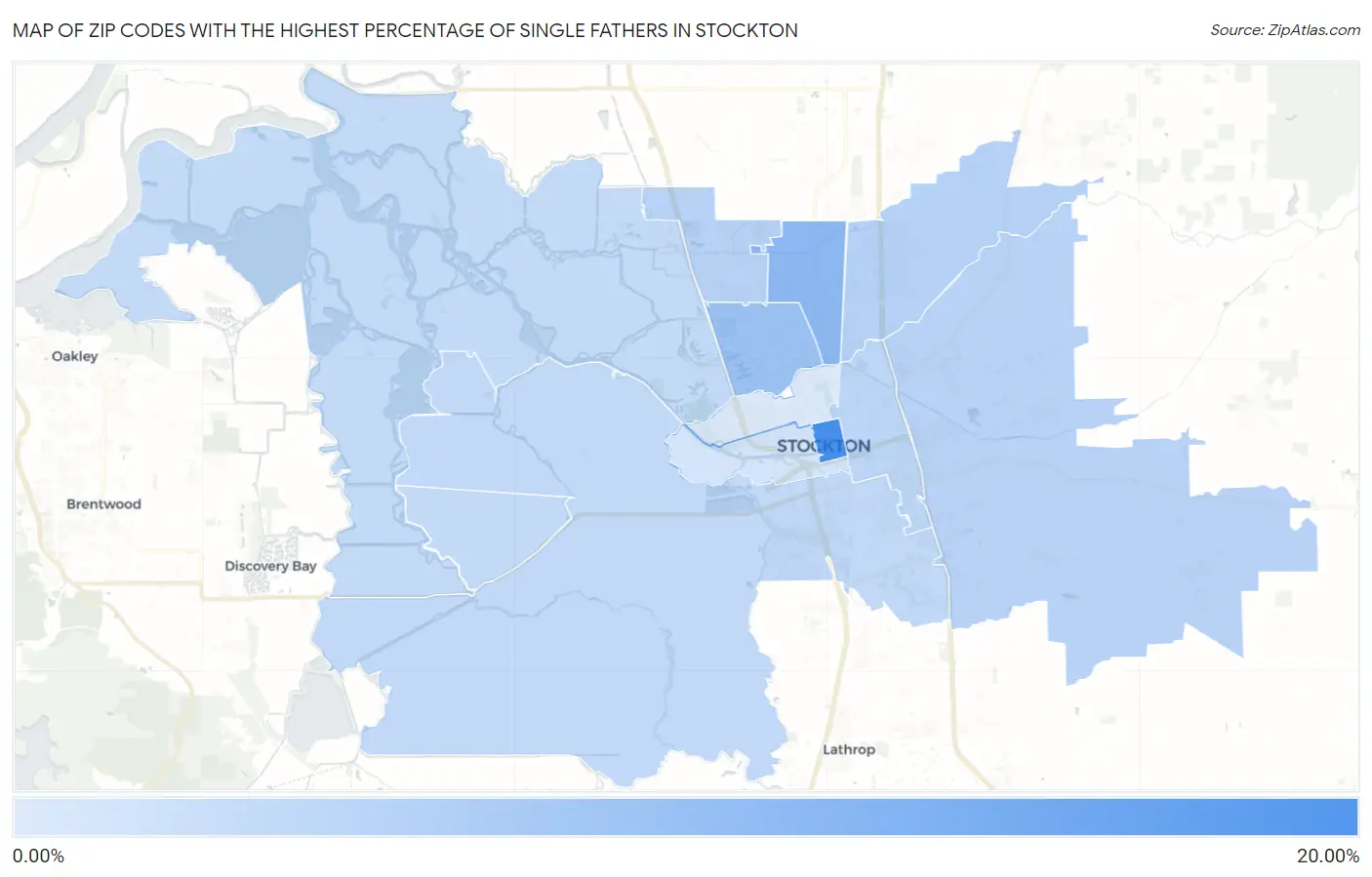Zip Codes with the Highest Percentage of Single Fathers in Stockton Map