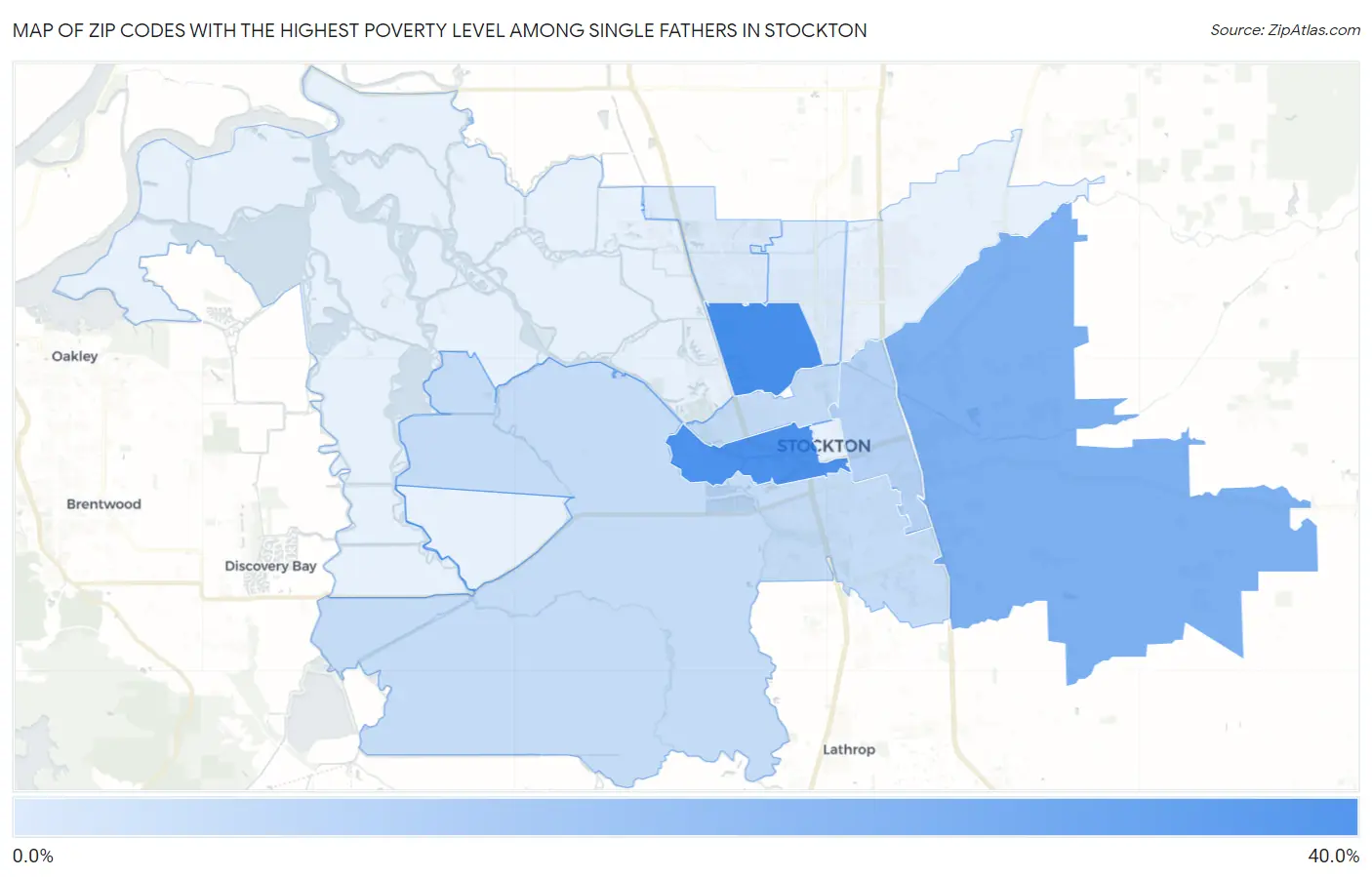Zip Codes with the Highest Poverty Level Among Single Fathers in Stockton Map