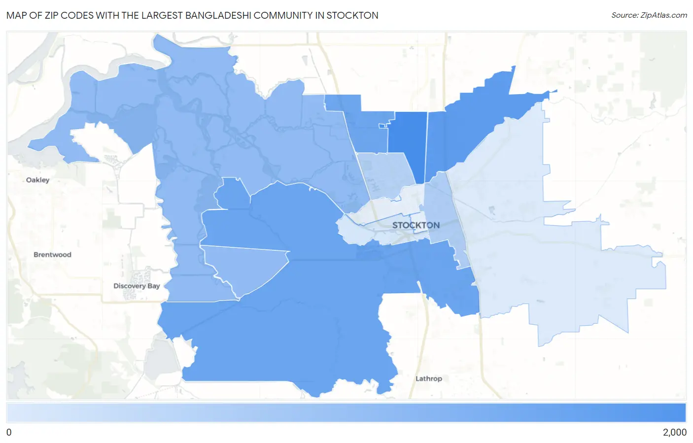 Zip Codes with the Largest Bangladeshi Community in Stockton Map