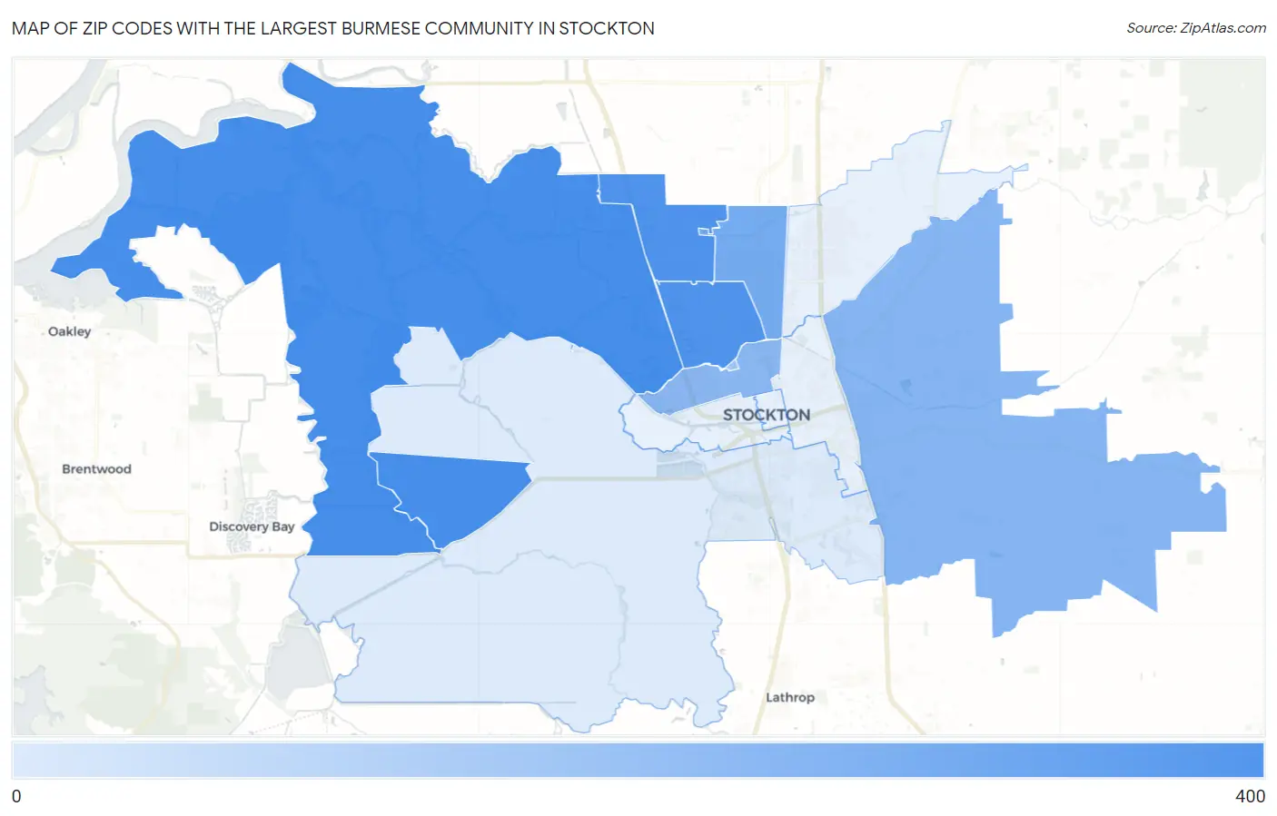 Zip Codes with the Largest Burmese Community in Stockton Map