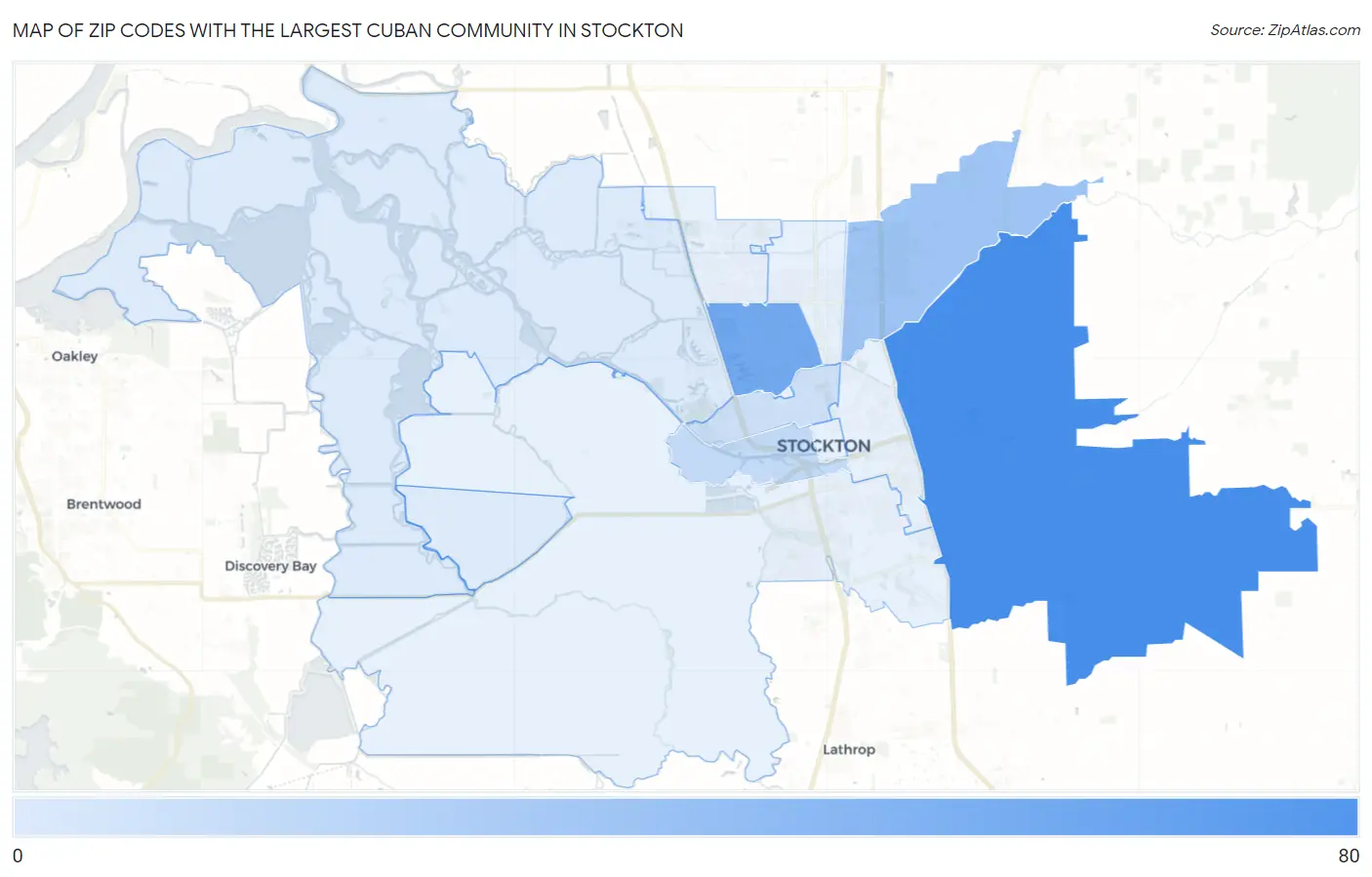 Zip Codes with the Largest Cuban Community in Stockton Map