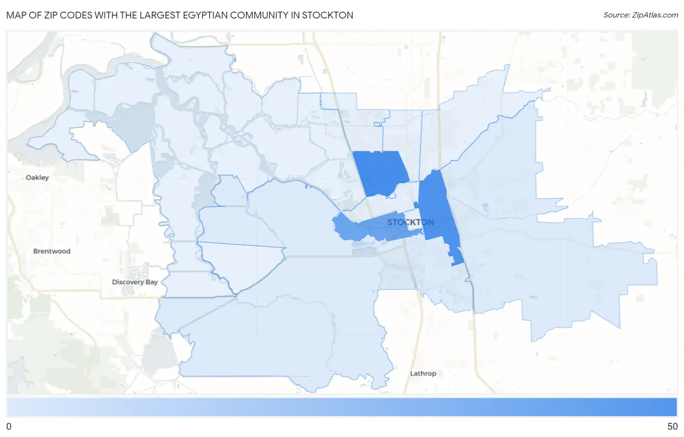 Zip Codes with the Largest Egyptian Community in Stockton Map