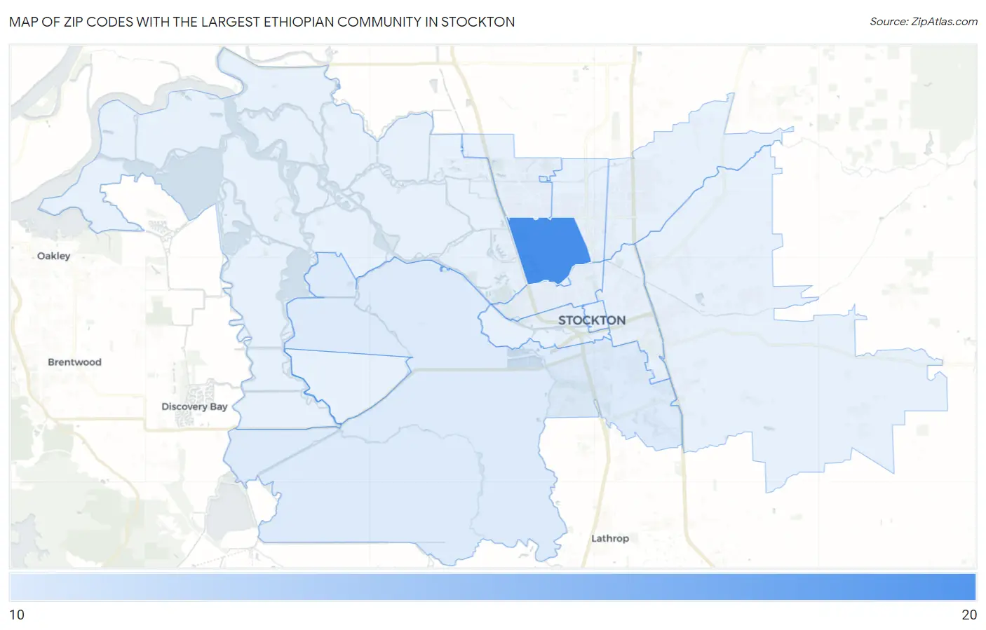 Zip Codes with the Largest Ethiopian Community in Stockton Map