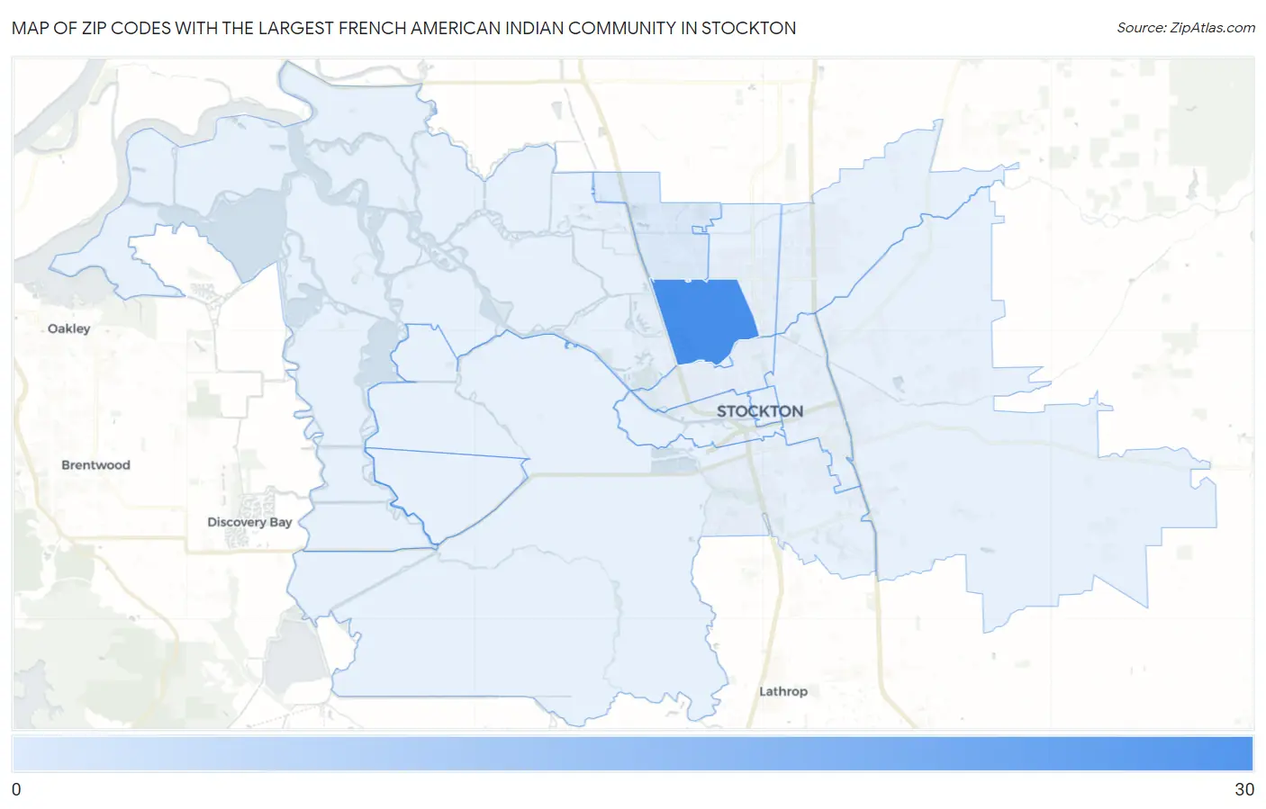 Zip Codes with the Largest French American Indian Community in Stockton Map