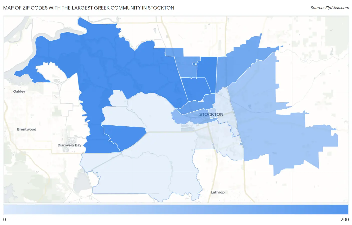 Zip Codes with the Largest Greek Community in Stockton Map
