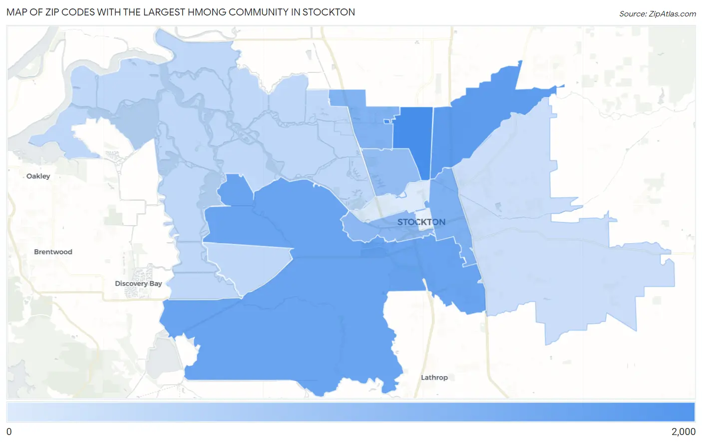 Zip Codes with the Largest Hmong Community in Stockton Map