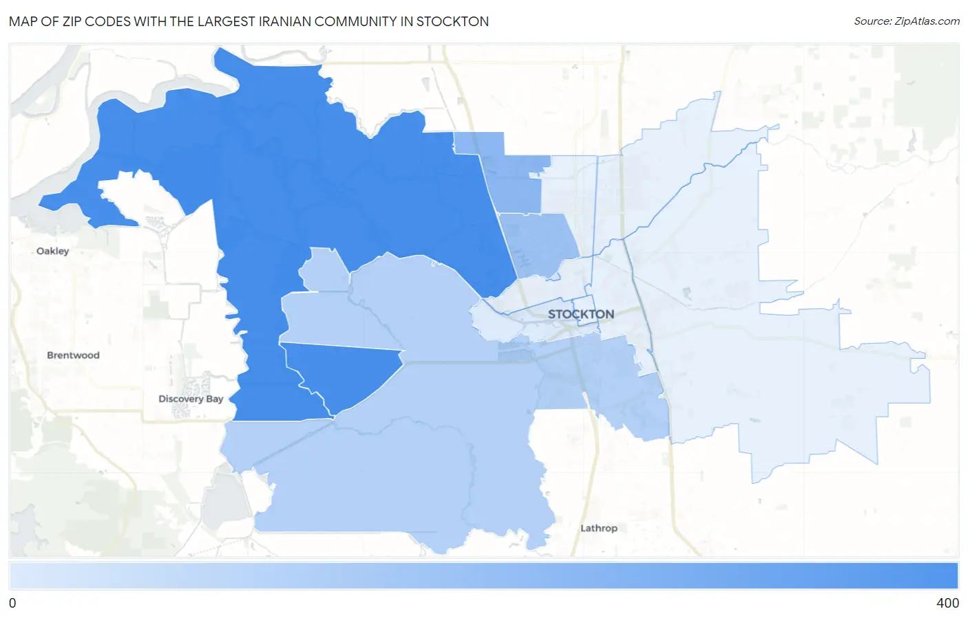 Zip Codes with the Largest Iranian Community in Stockton Map