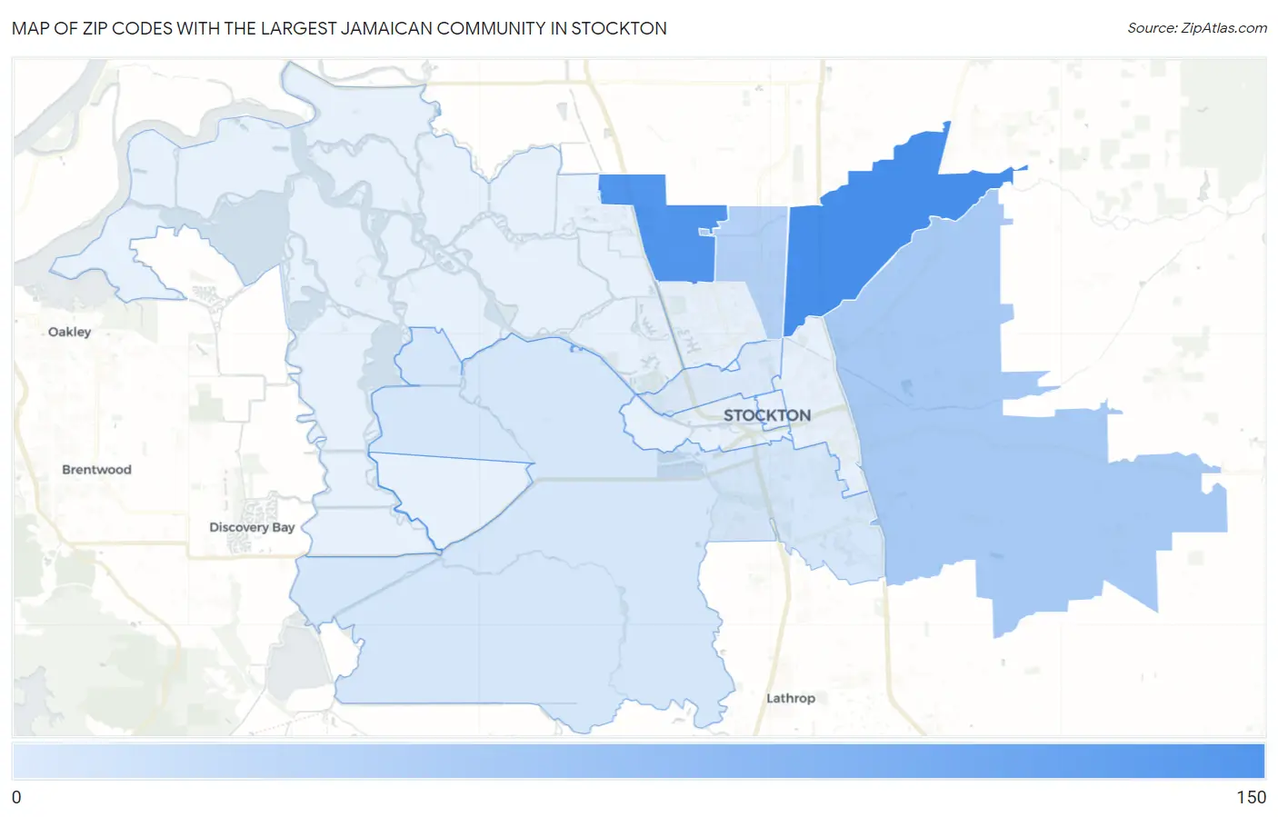 Zip Codes with the Largest Jamaican Community in Stockton Map