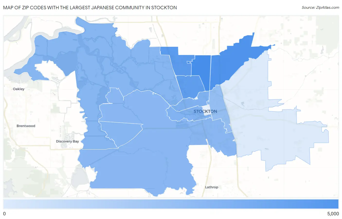 Zip Codes with the Largest Japanese Community in Stockton Map
