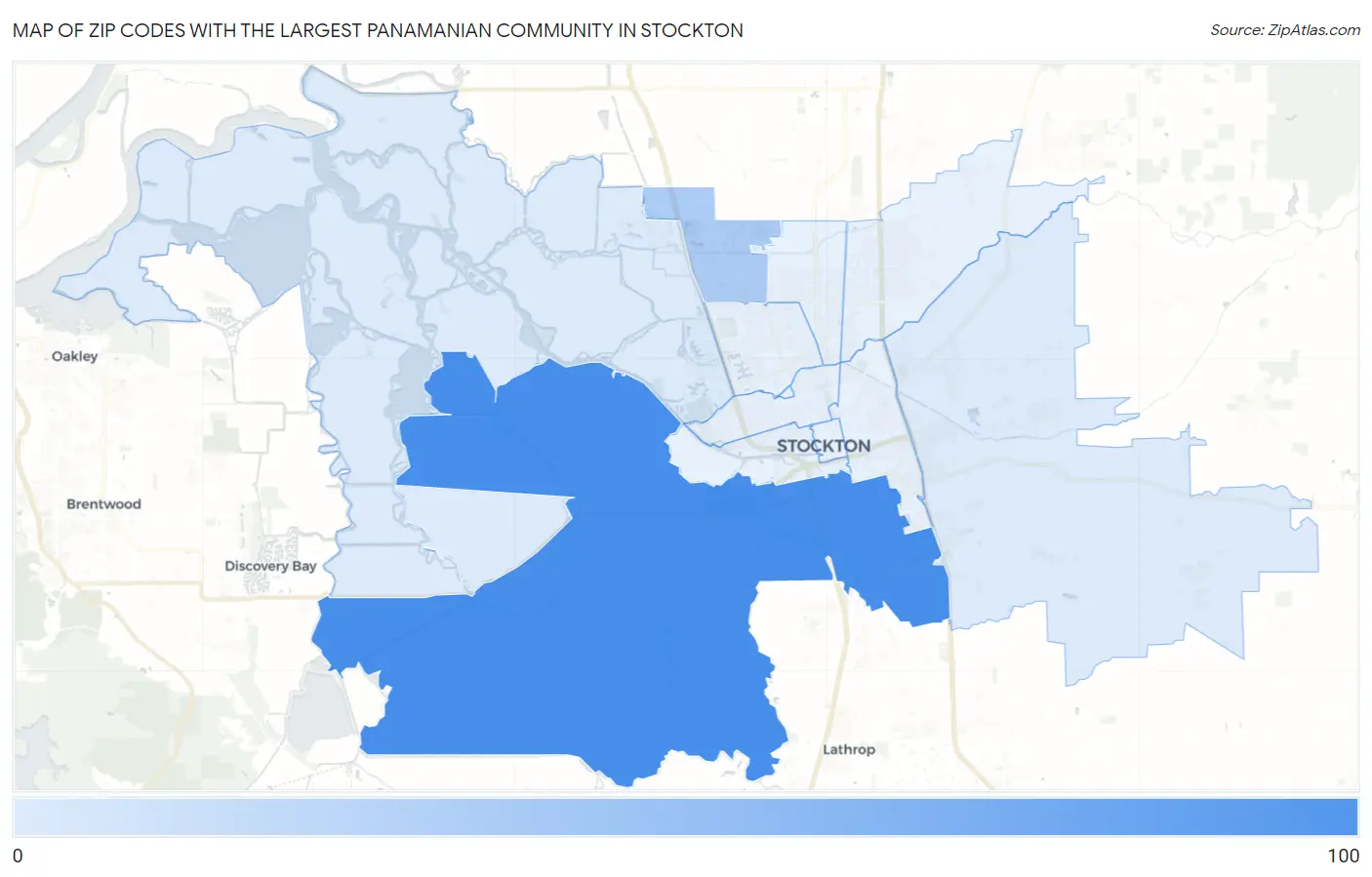 Zip Codes with the Largest Panamanian Community in Stockton Map