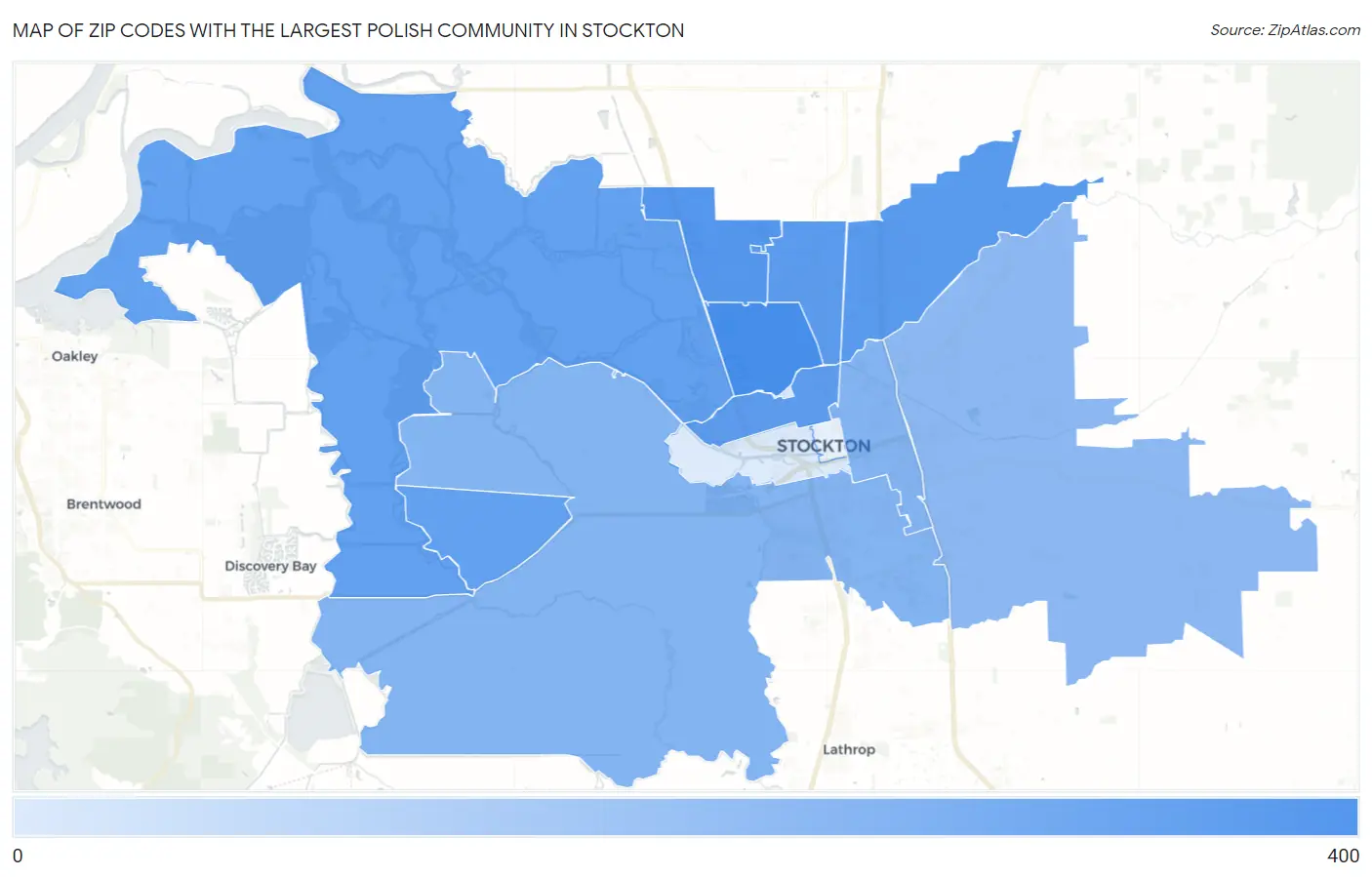 Zip Codes with the Largest Polish Community in Stockton Map