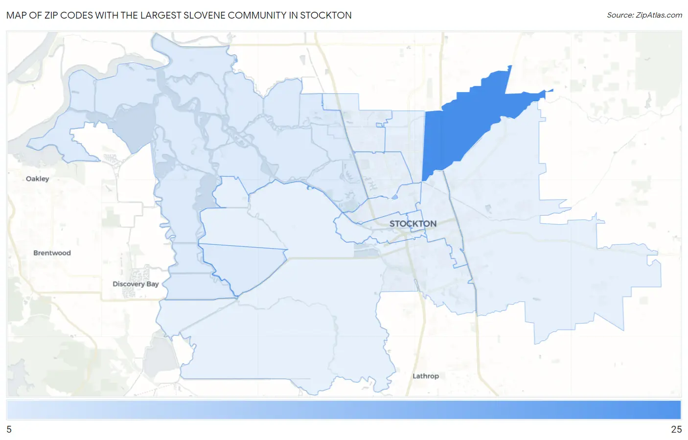 Zip Codes with the Largest Slovene Community in Stockton Map