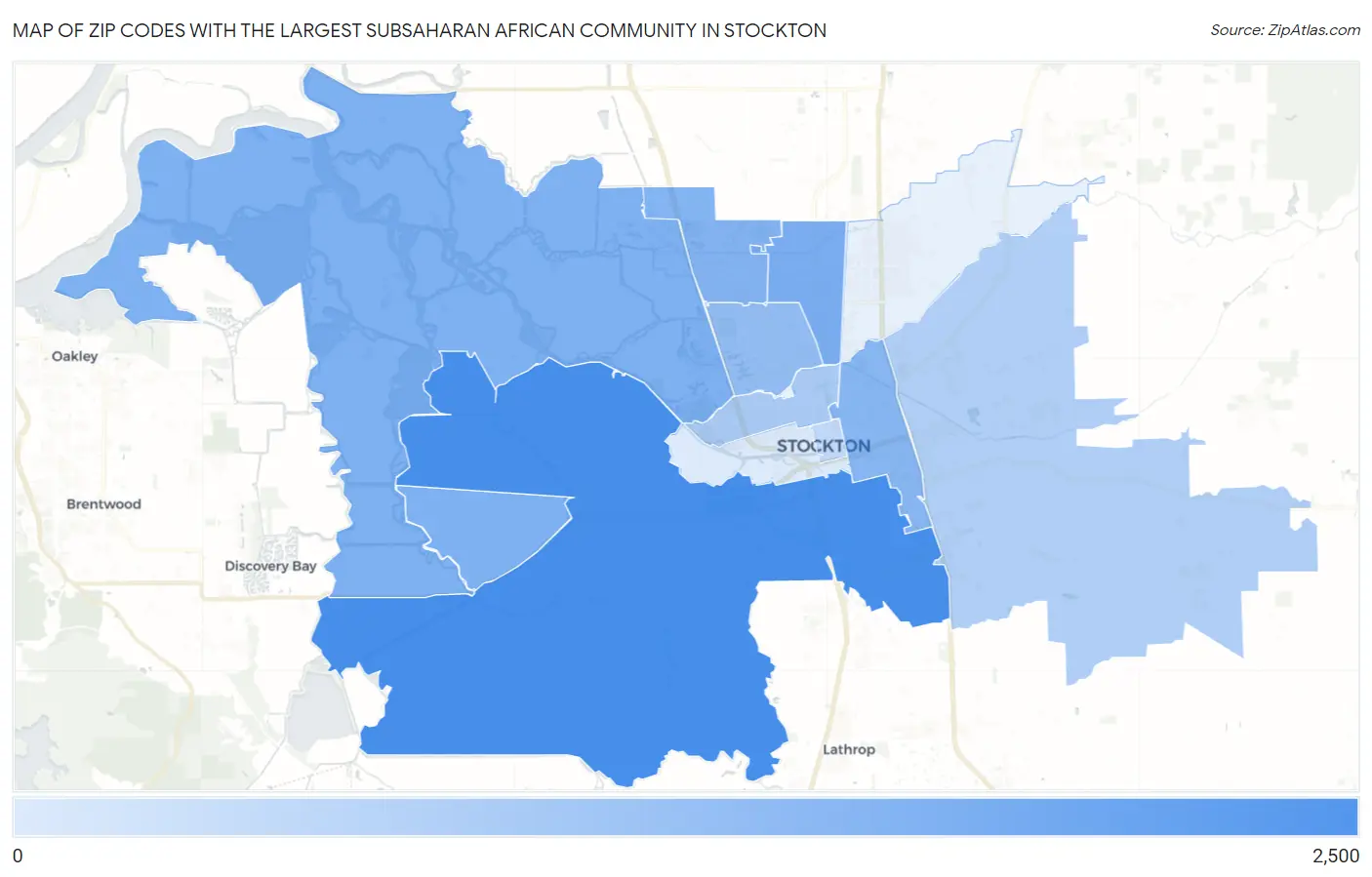 Zip Codes with the Largest Subsaharan African Community in Stockton Map