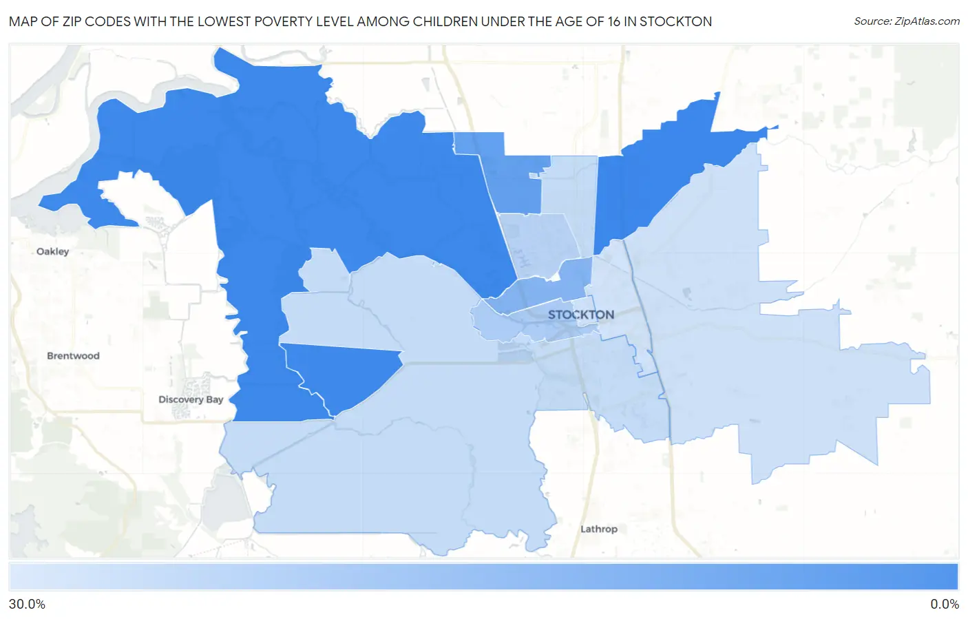 Zip Codes with the Lowest Poverty Level Among Children Under the Age of 16 in Stockton Map