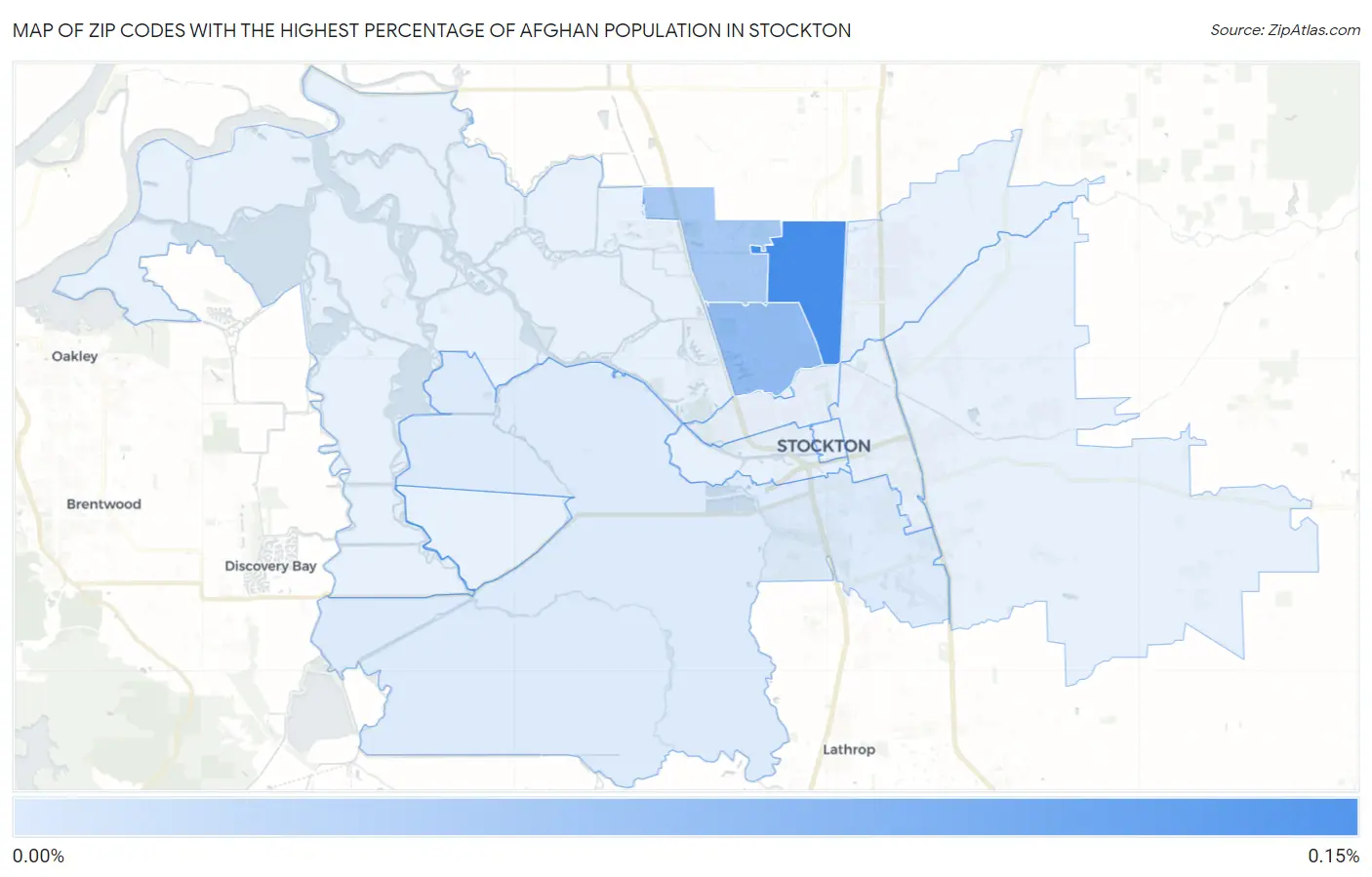 Zip Codes with the Highest Percentage of Afghan Population in Stockton Map