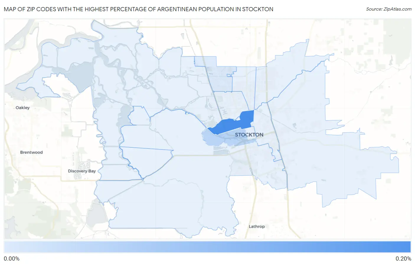 Zip Codes with the Highest Percentage of Argentinean Population in Stockton Map