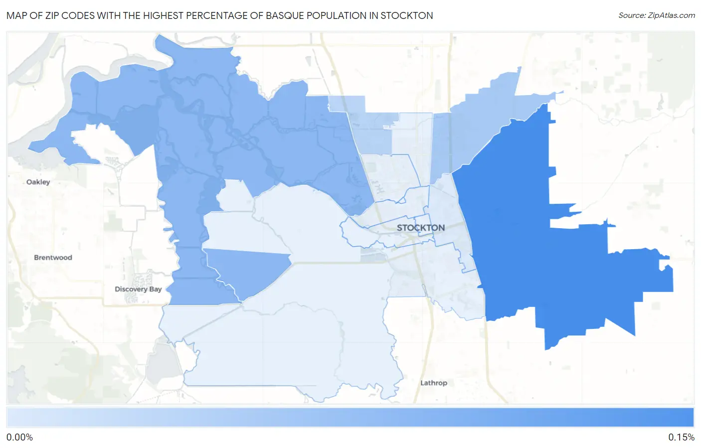 Zip Codes with the Highest Percentage of Basque Population in Stockton Map