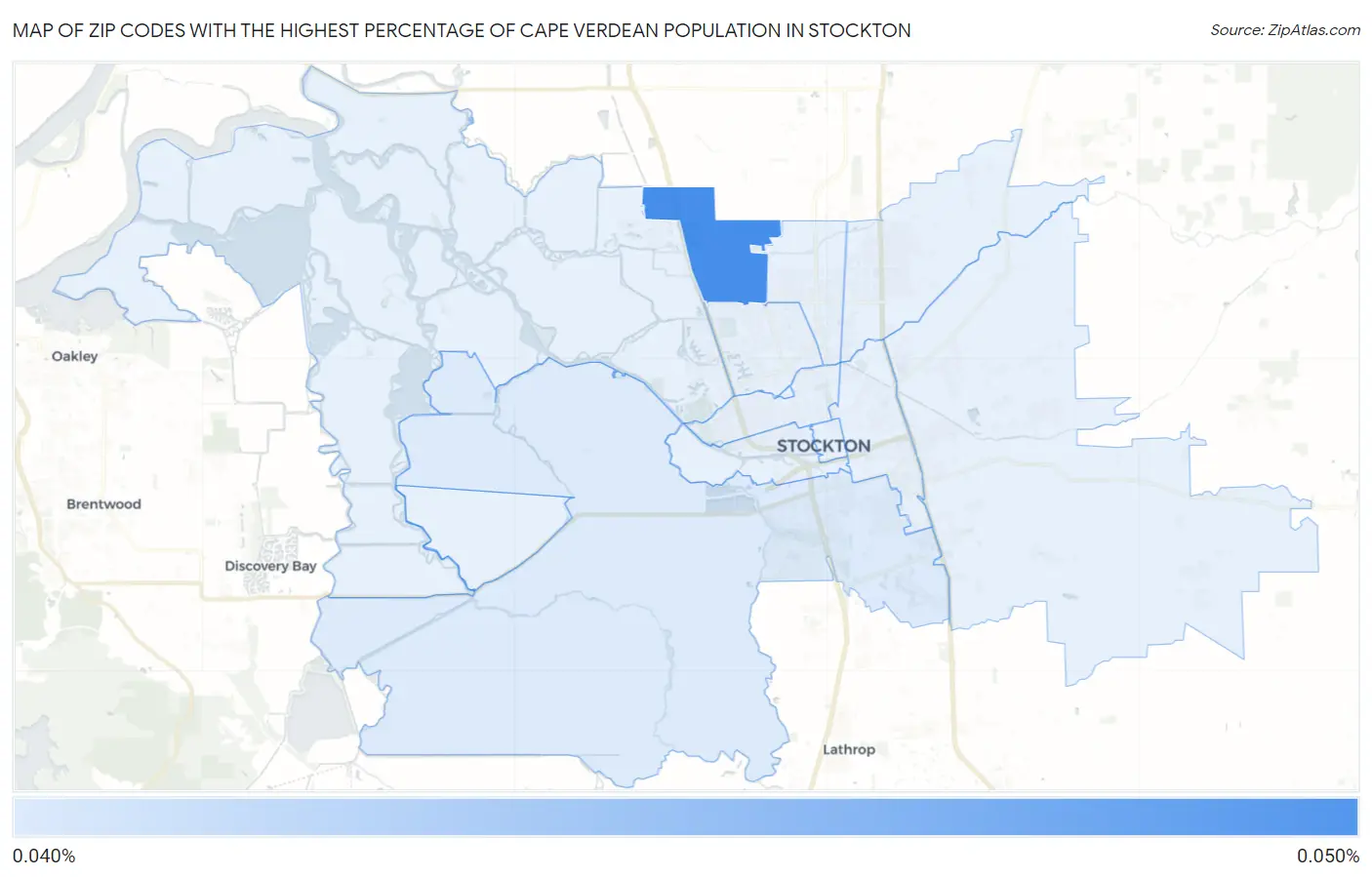 Zip Codes with the Highest Percentage of Cape Verdean Population in Stockton Map
