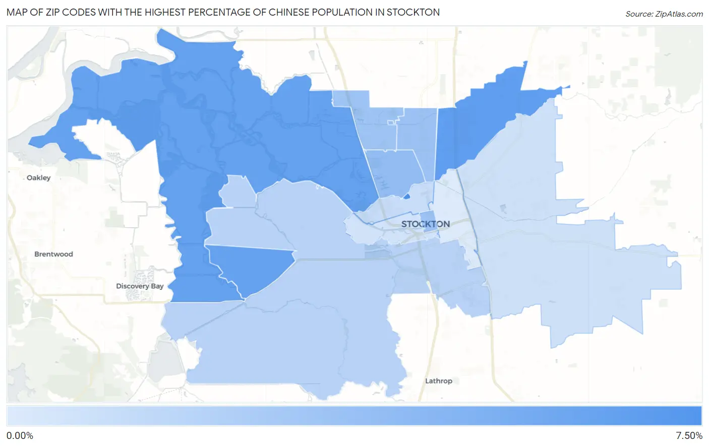 Zip Codes with the Highest Percentage of Chinese Population in Stockton Map