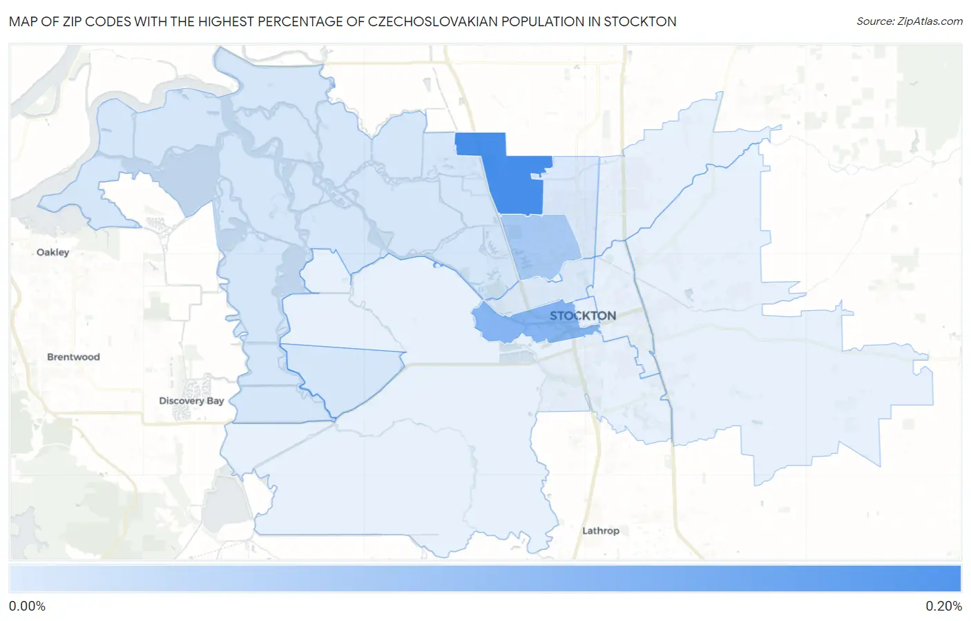 Zip Codes with the Highest Percentage of Czechoslovakian Population in Stockton Map