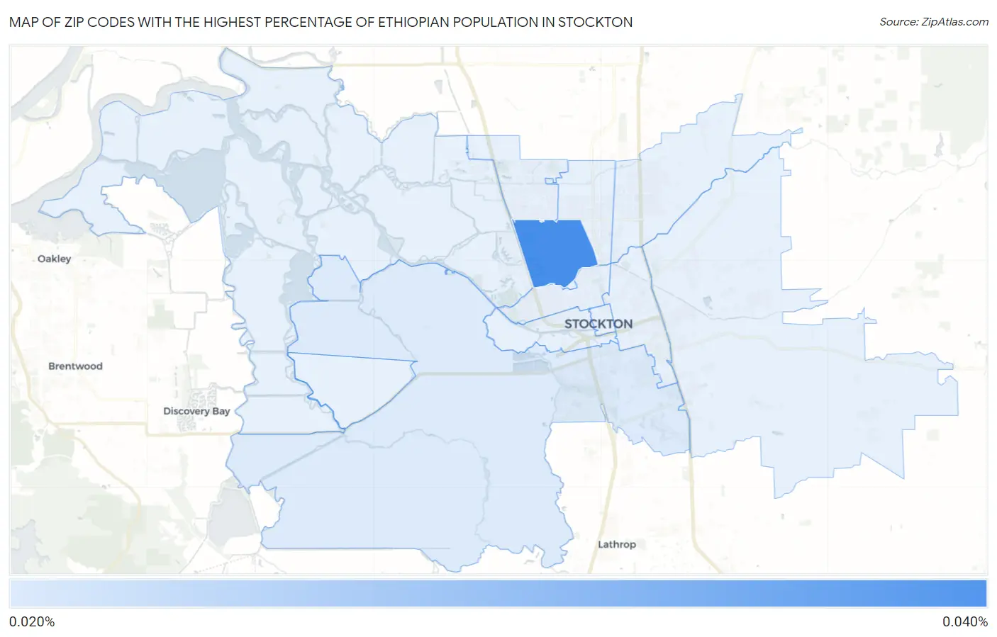 Zip Codes with the Highest Percentage of Ethiopian Population in Stockton Map