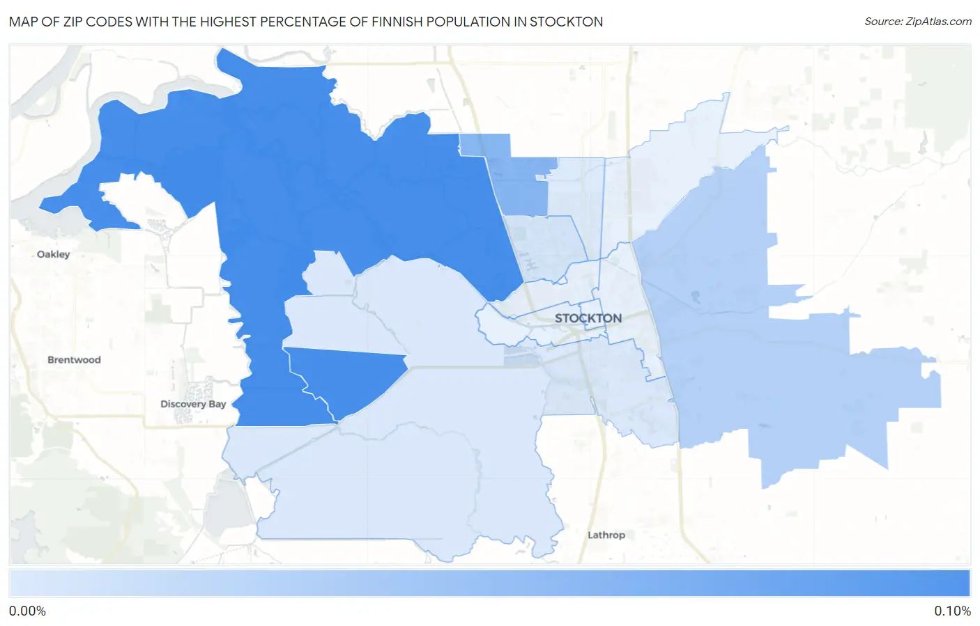 Zip Codes with the Highest Percentage of Finnish Population in Stockton Map