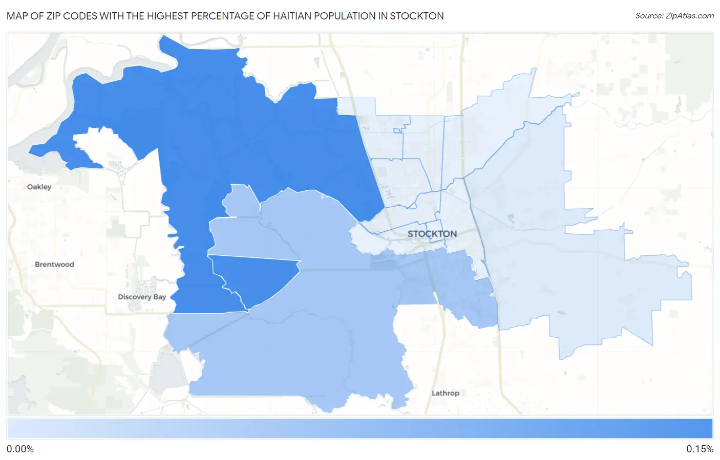 Zip Codes with the Highest Percentage of Haitian Population in Stockton Map