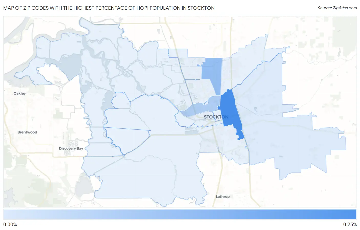 Zip Codes with the Highest Percentage of Hopi Population in Stockton Map