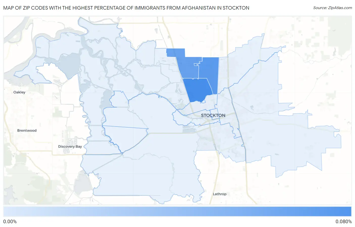 Zip Codes with the Highest Percentage of Immigrants from Afghanistan in Stockton Map