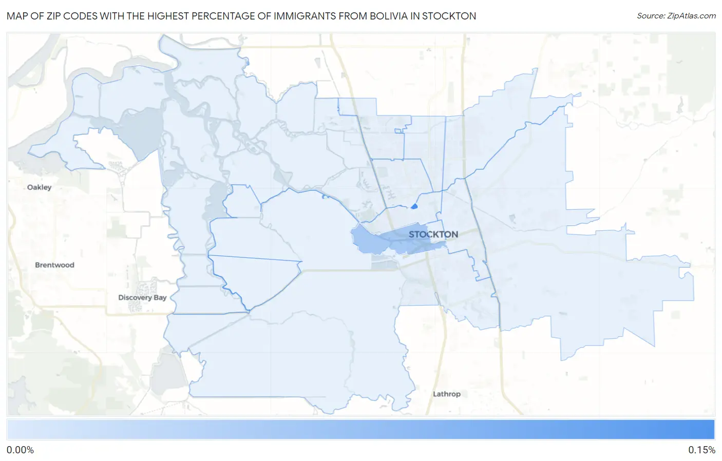 Zip Codes with the Highest Percentage of Immigrants from Bolivia in Stockton Map