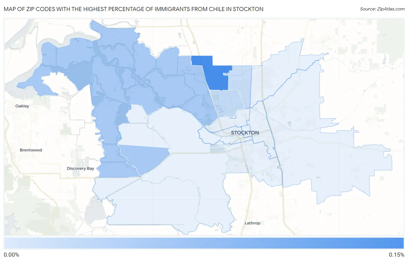 Zip Codes with the Highest Percentage of Immigrants from Chile in Stockton Map