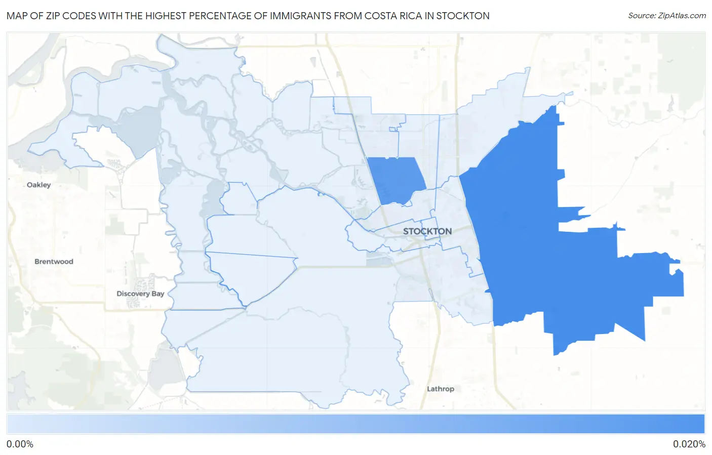 Zip Codes with the Highest Percentage of Immigrants from Costa Rica in Stockton Map