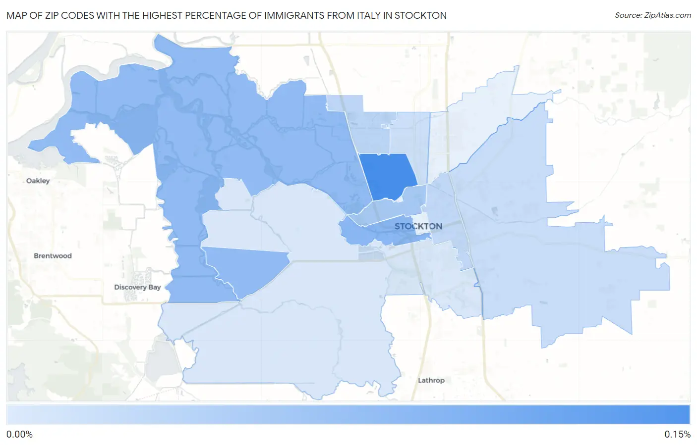 Zip Codes with the Highest Percentage of Immigrants from Italy in Stockton Map