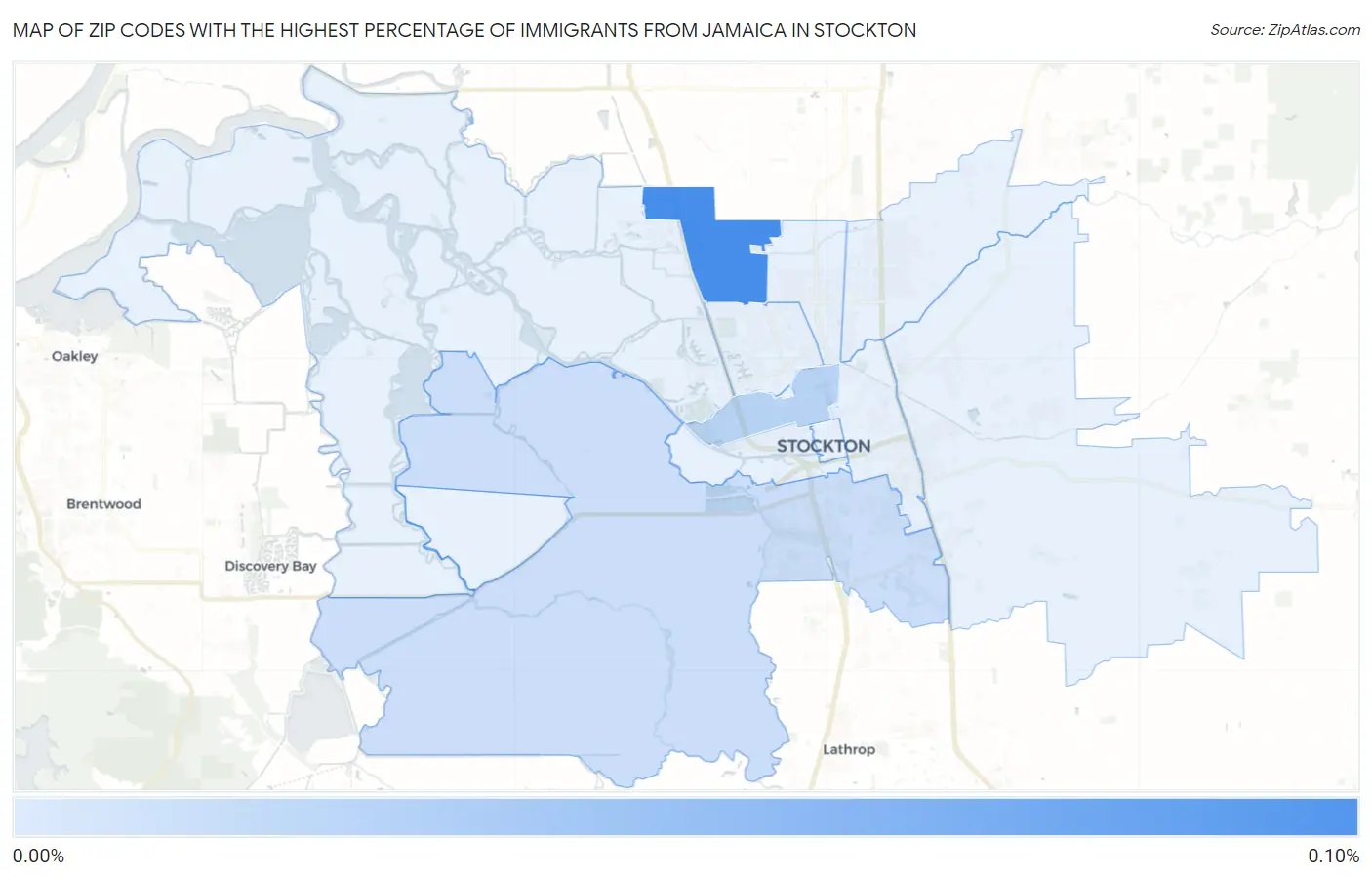 Zip Codes with the Highest Percentage of Immigrants from Jamaica in Stockton Map