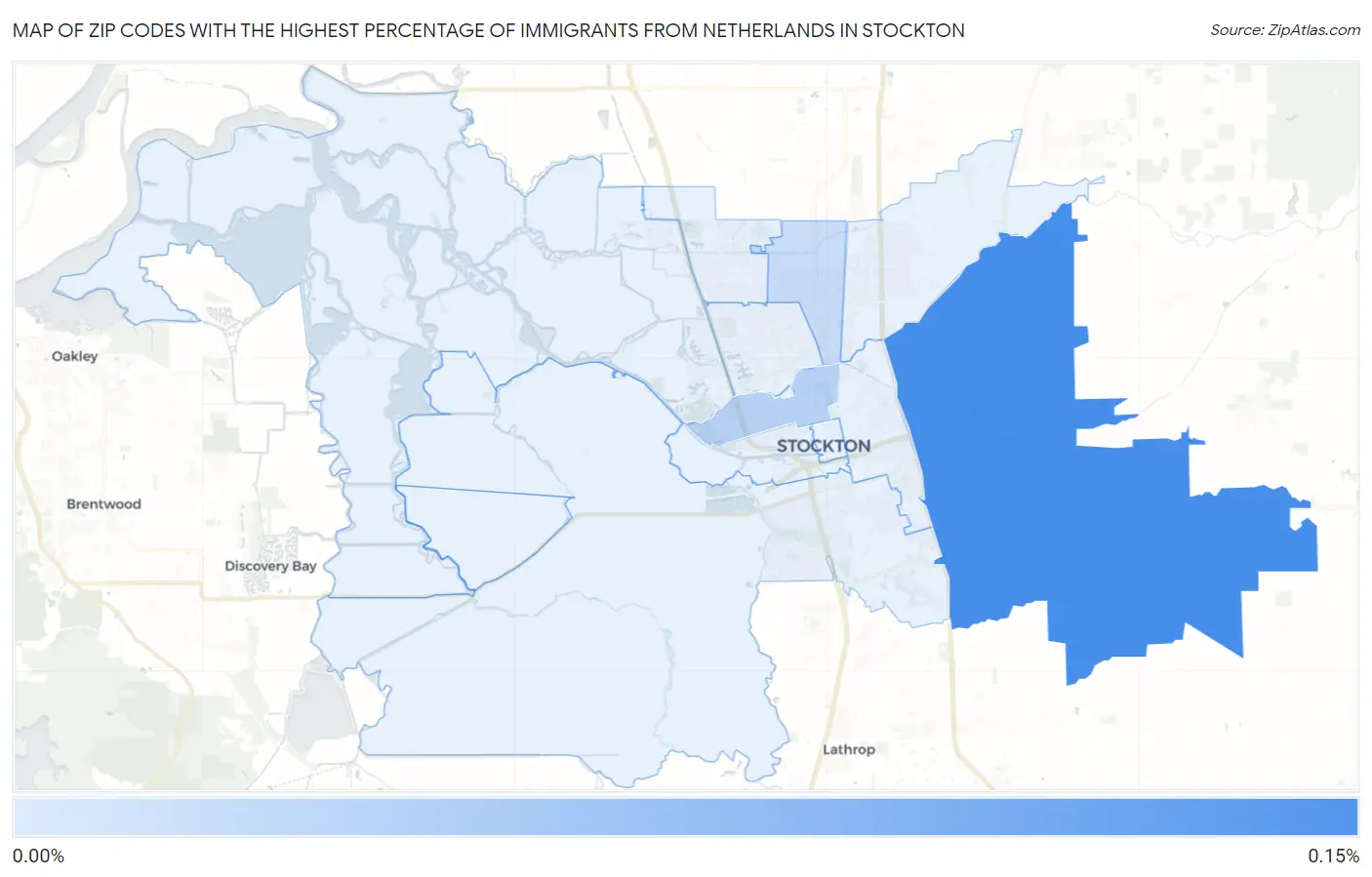 Zip Codes with the Highest Percentage of Immigrants from Netherlands in Stockton Map