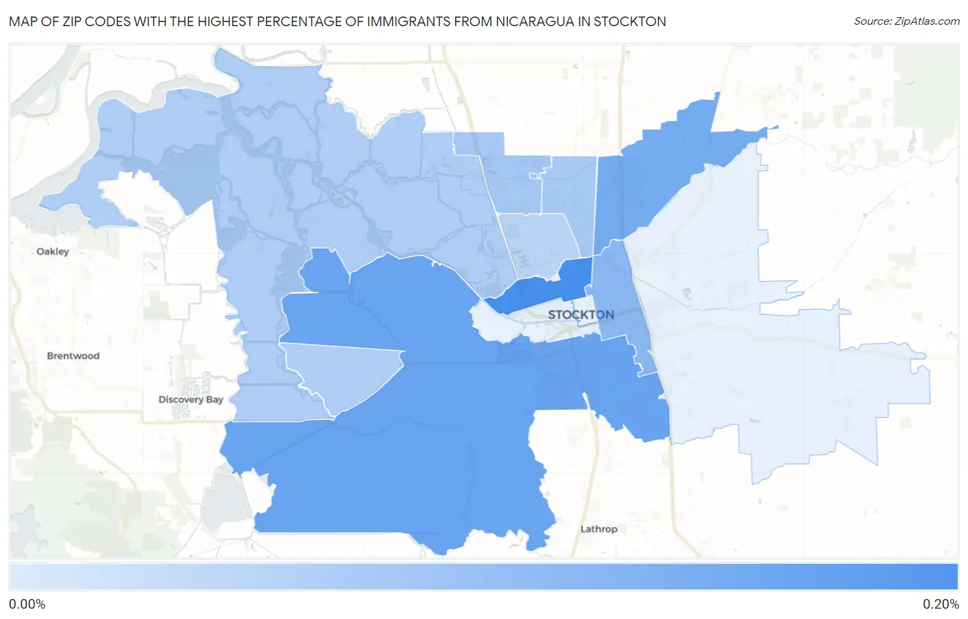 Zip Codes with the Highest Percentage of Immigrants from Nicaragua in Stockton Map