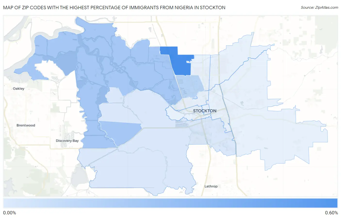 Zip Codes with the Highest Percentage of Immigrants from Nigeria in Stockton Map