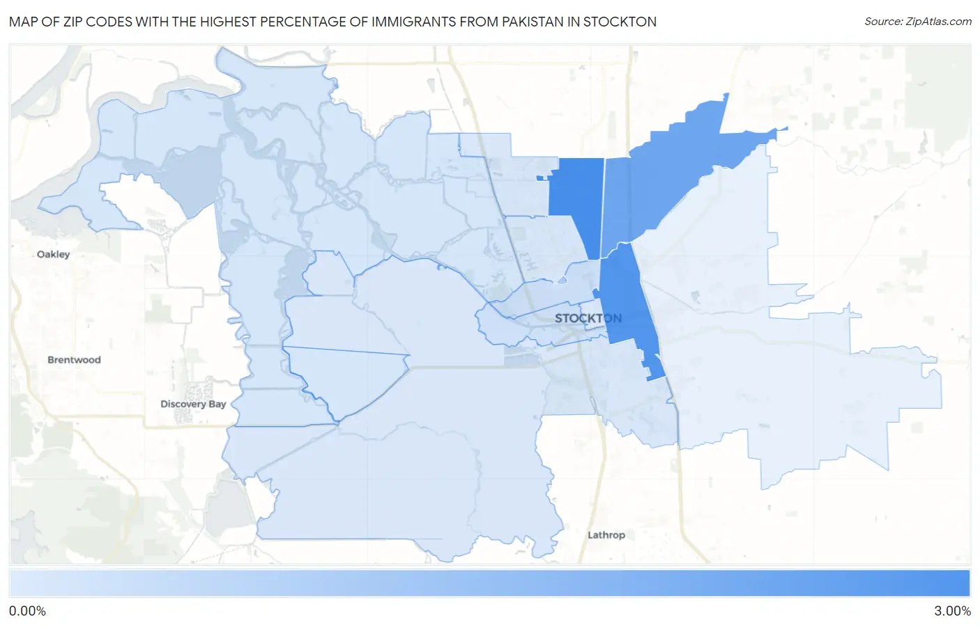 Zip Codes with the Highest Percentage of Immigrants from Pakistan in Stockton Map