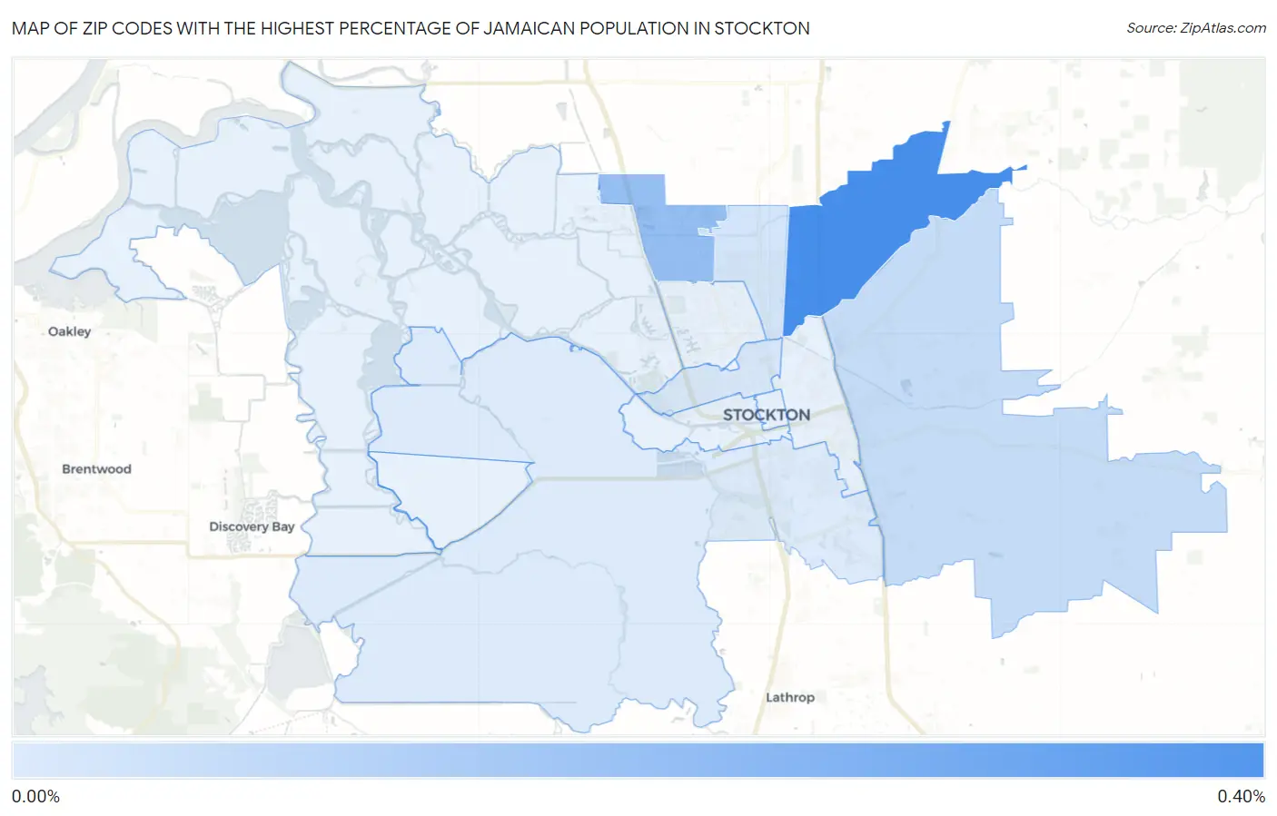 Zip Codes with the Highest Percentage of Jamaican Population in Stockton Map