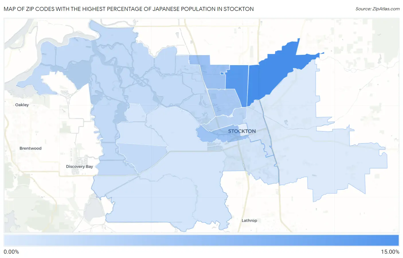 Zip Codes with the Highest Percentage of Japanese Population in Stockton Map