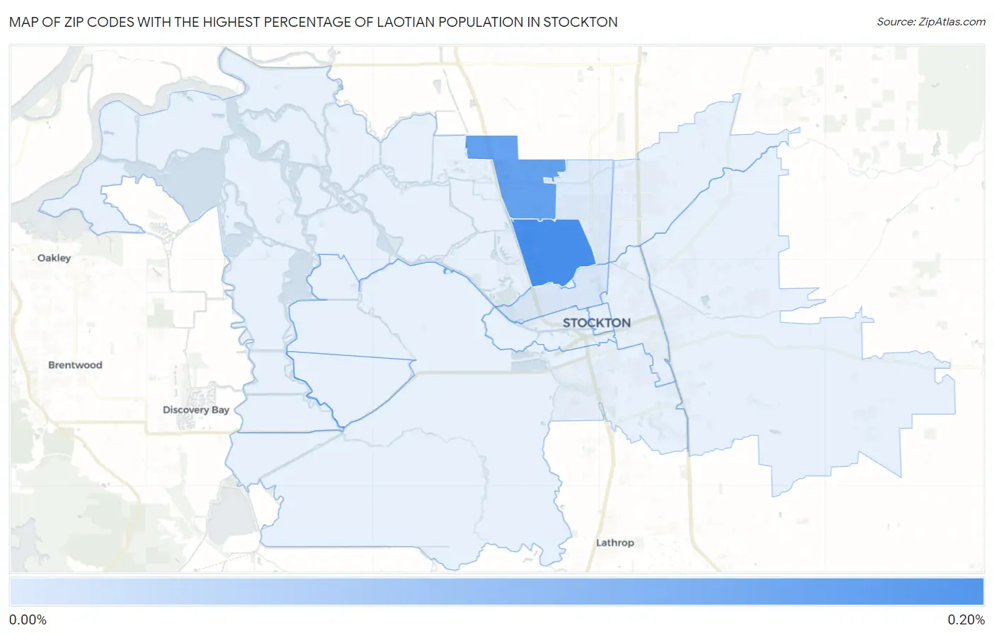 Zip Codes with the Highest Percentage of Laotian Population in Stockton Map