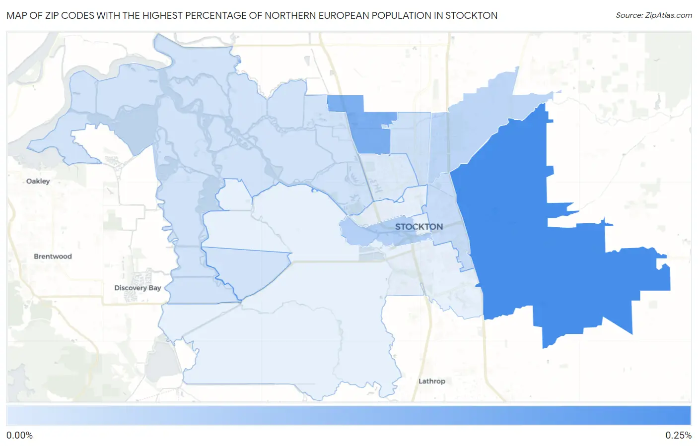 Zip Codes with the Highest Percentage of Northern European Population in Stockton Map