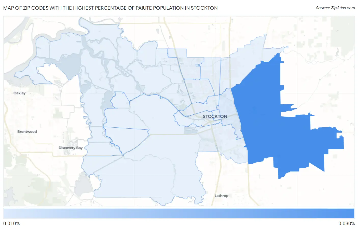 Zip Codes with the Highest Percentage of Paiute Population in Stockton Map