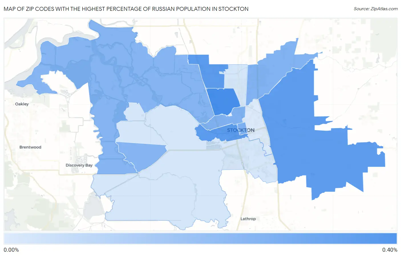 Zip Codes with the Highest Percentage of Russian Population in Stockton Map