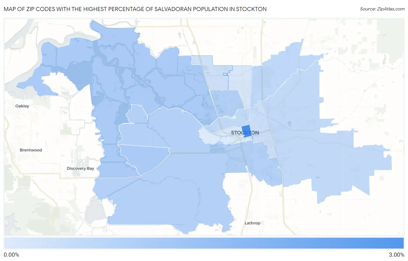 Zip Codes with the Highest Percentage of Salvadoran Population in Stockton Map