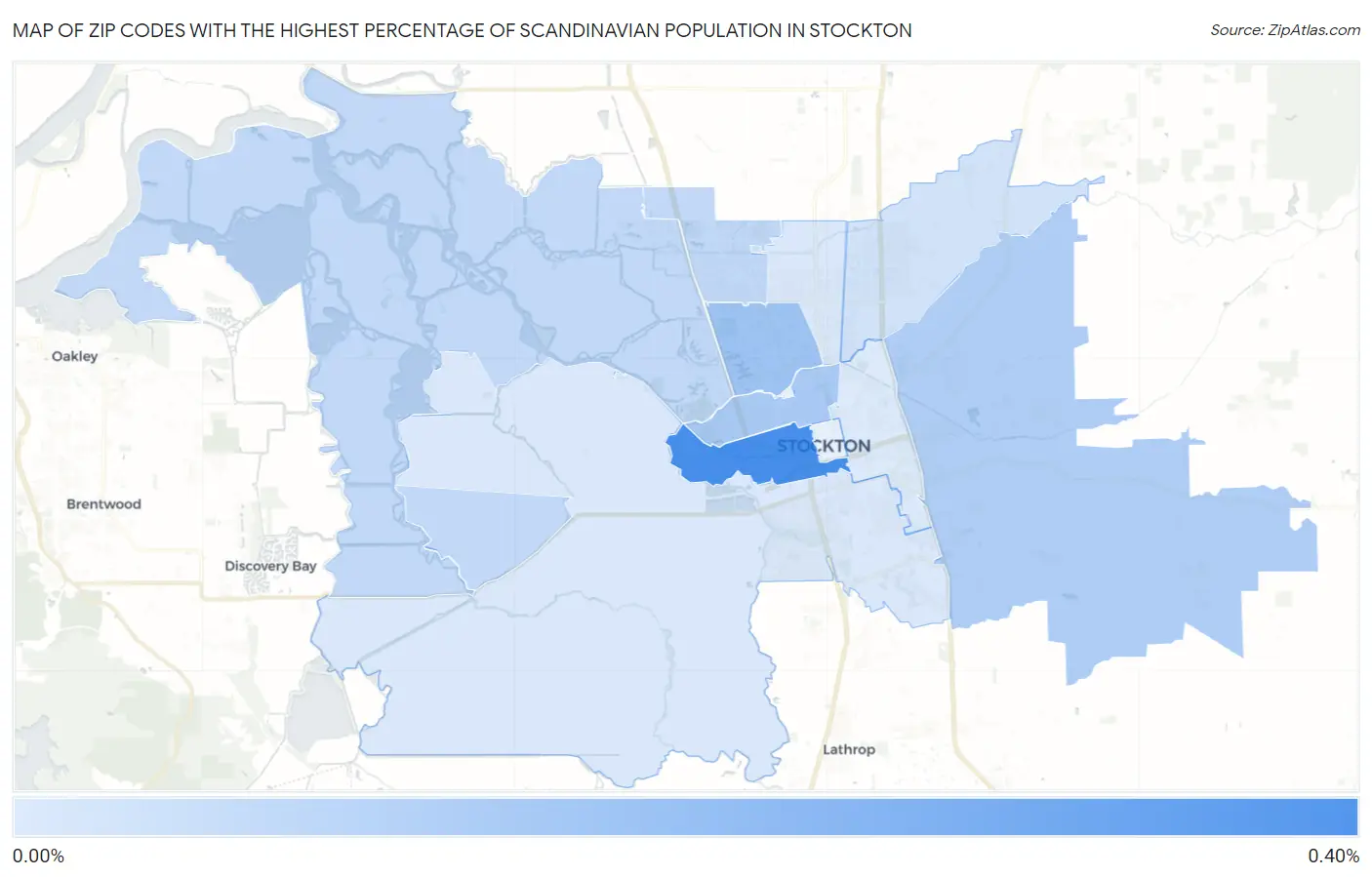 Zip Codes with the Highest Percentage of Scandinavian Population in Stockton Map