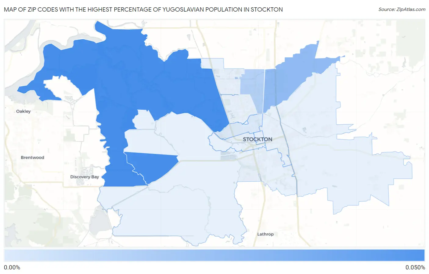 Zip Codes with the Highest Percentage of Yugoslavian Population in Stockton Map