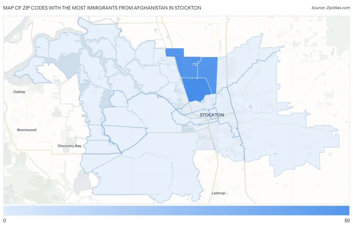 Zip Codes with the Most Immigrants from Afghanistan in Stockton Map